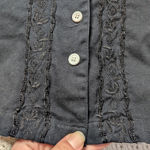 VTG Goth Kar-a-Van Embroidered Beaded Button Up Shirt LS Black Women's Large - Picture 8 of 8